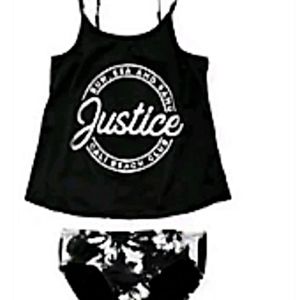 PLUS Justice logo shine Tie dye flutter tankini